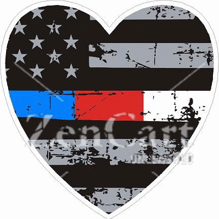 Thin Blue Red White Line Heart Decal