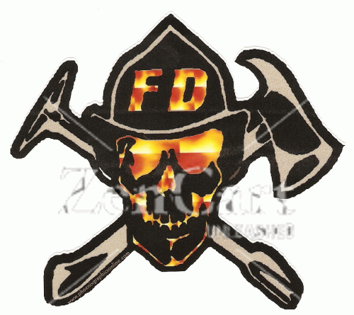 Firefighter Flaming Skull Decal