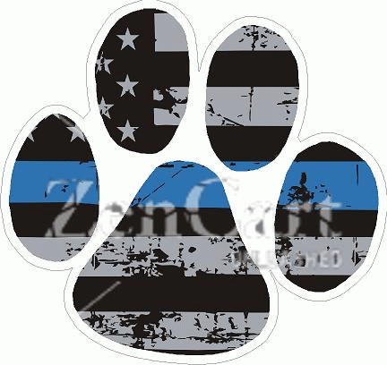 Thin Blue Line Distressed Flag K-9 Paw Decal