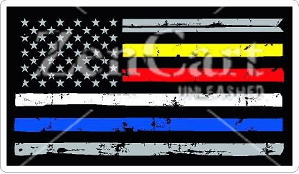 Thin yellow, red, white, and blue line Distressed Flag Decal