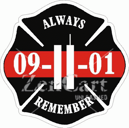9-11-01 Always Remember Maltese Cross Red Line Decal